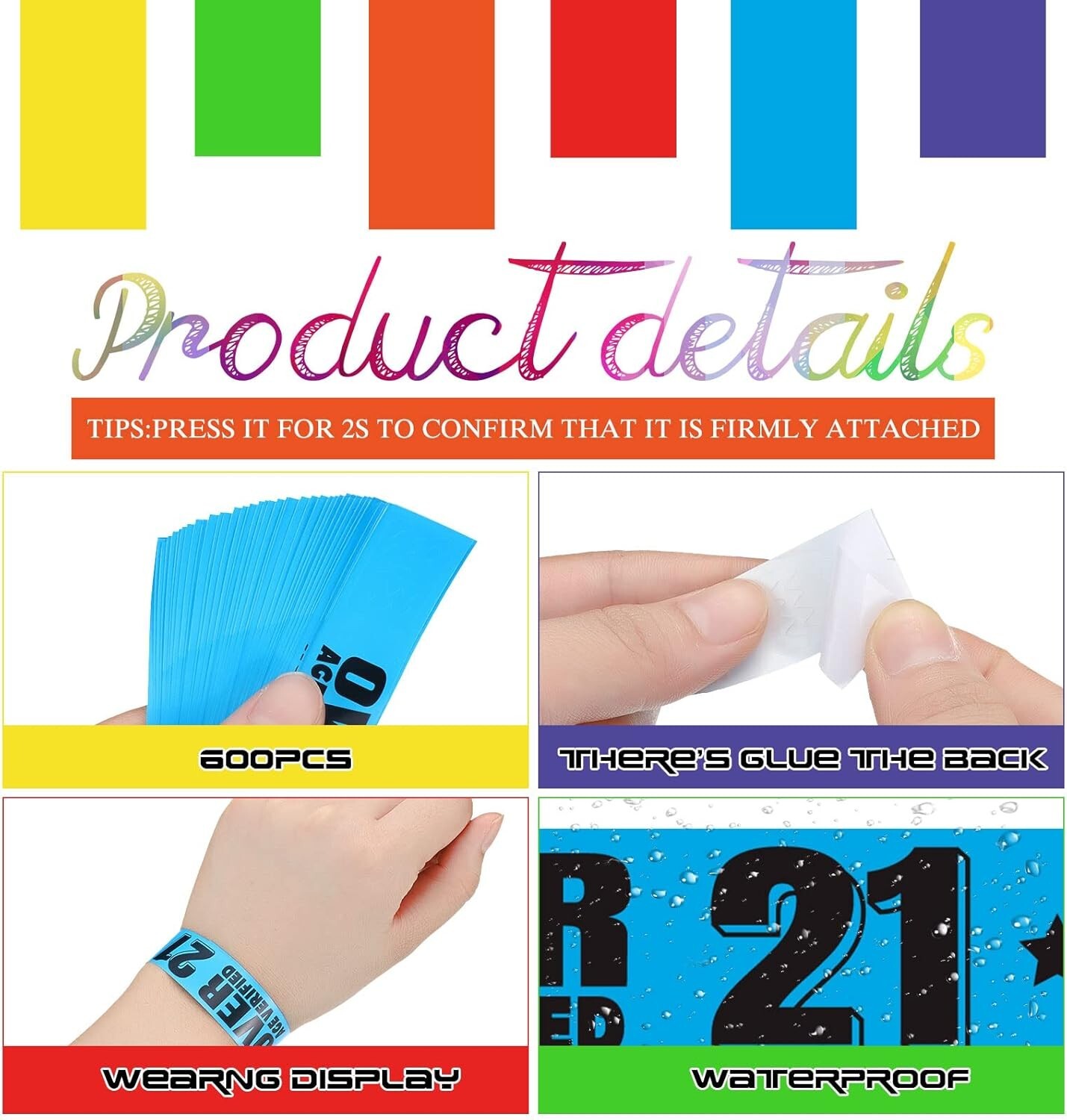 600 Pcs Over 21 Wristbands for Events Colored Waterproof Wrist Bands Paper Wr…