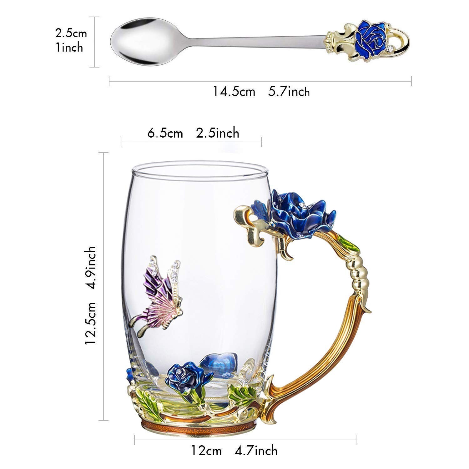 Gifts for Mom Women Unique Blue Tea Mug With Spoon Set & Flower Decoration – …
