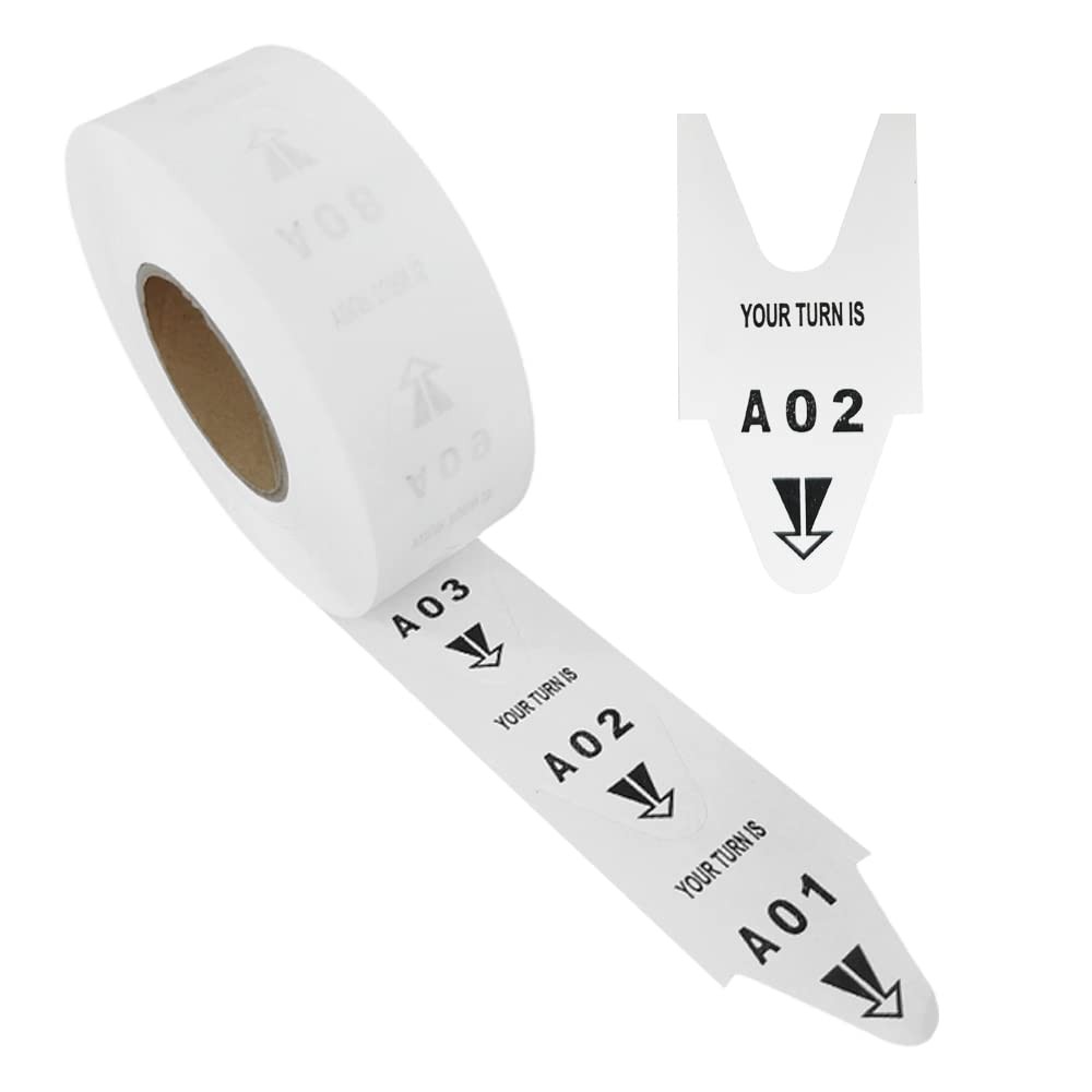 1 Roll Turn O Matic Tickets 2-Digit Take a Number 3000 PCS A01-E99 White
