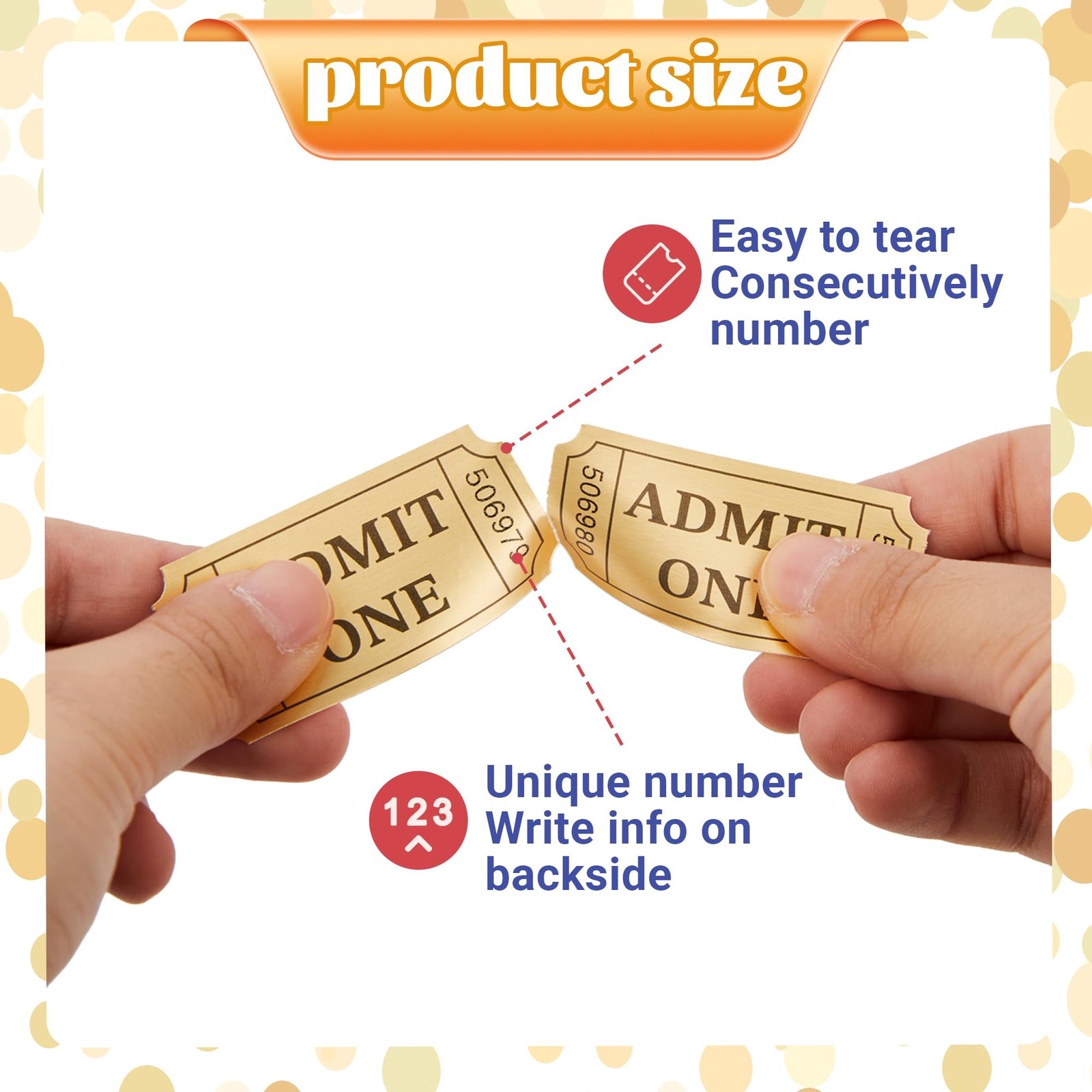 1000 Golden Raffle Tickets Admit One Single Roll Tickets for Events, Classroo…