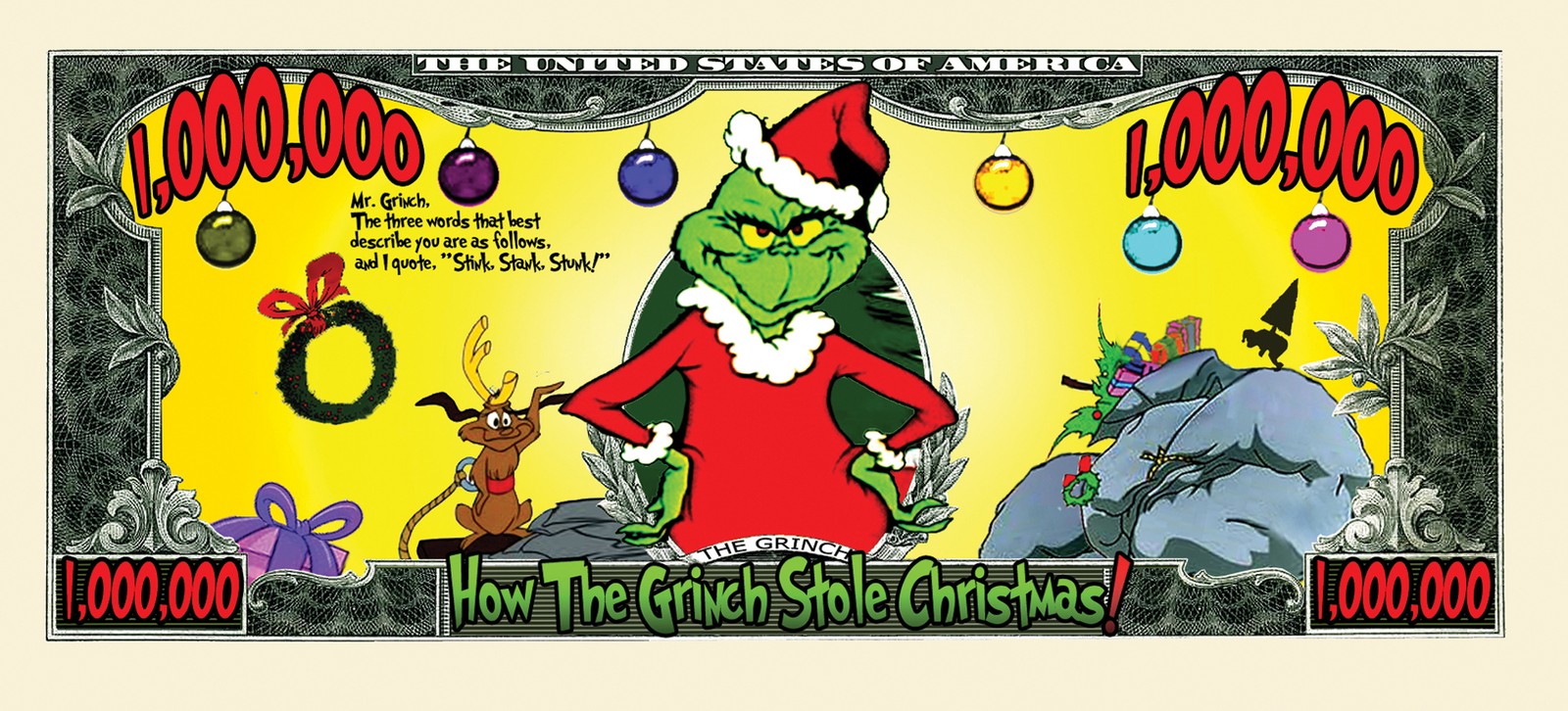 1000 TOTAL – The Grinch Million Dollar Christmas Bills – Put in Holiday Cards