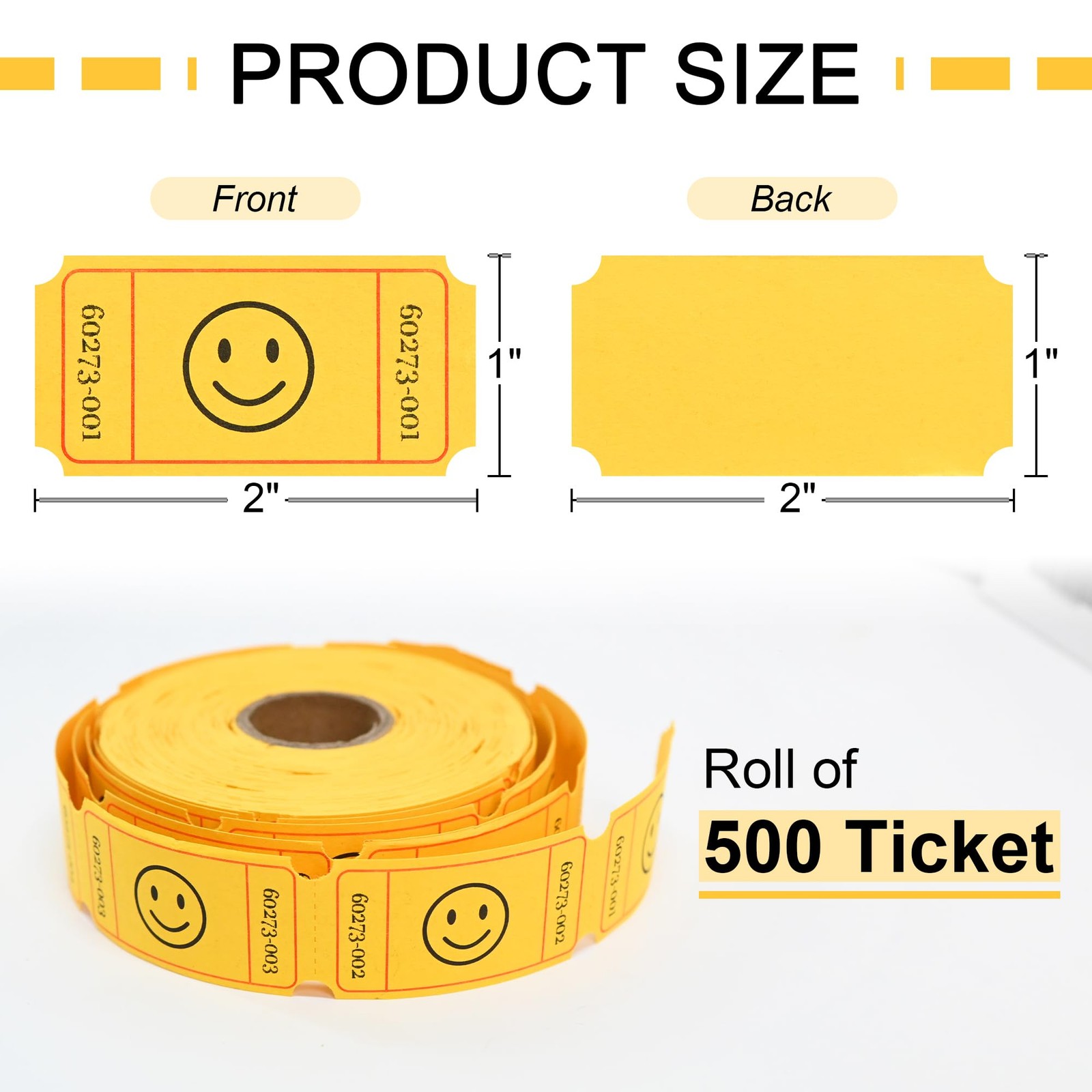 500 Raffle Tickets, Smile,Yellow6 Color Selection, Single Roll, Ticket for Ev…