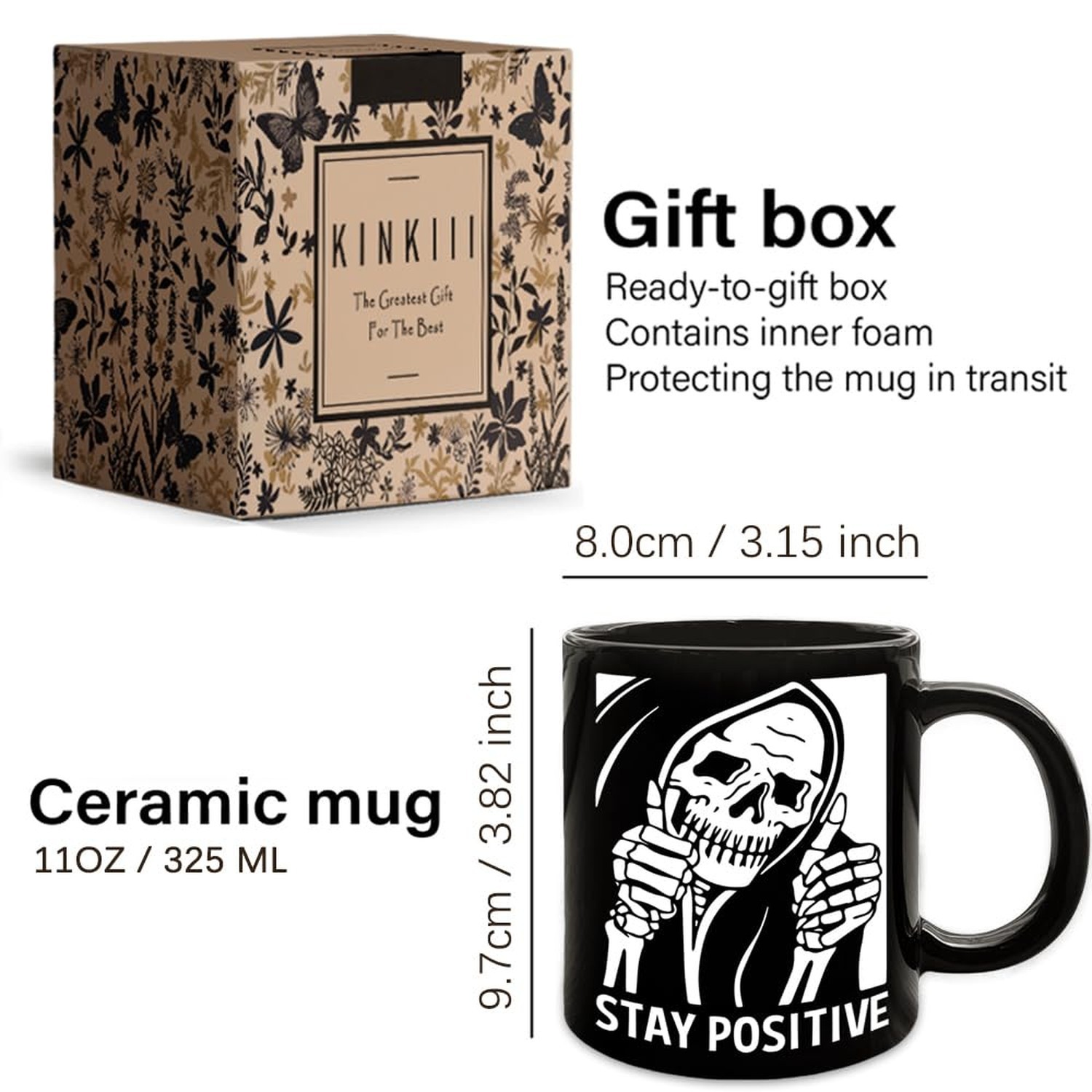 Stay Positive Skull Mug, Motivational Coffee Mug Gifts for Best Friend, Siste…