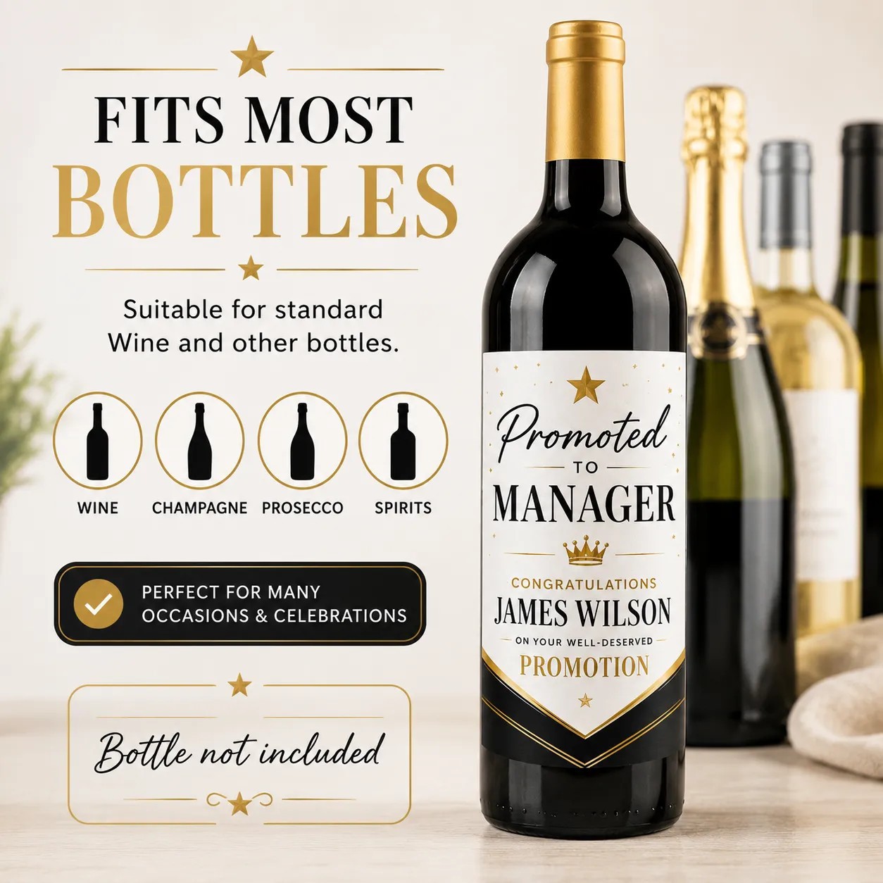 Personalised Promotion Bottle Label Sticker Custom Congratulations Wine Gift