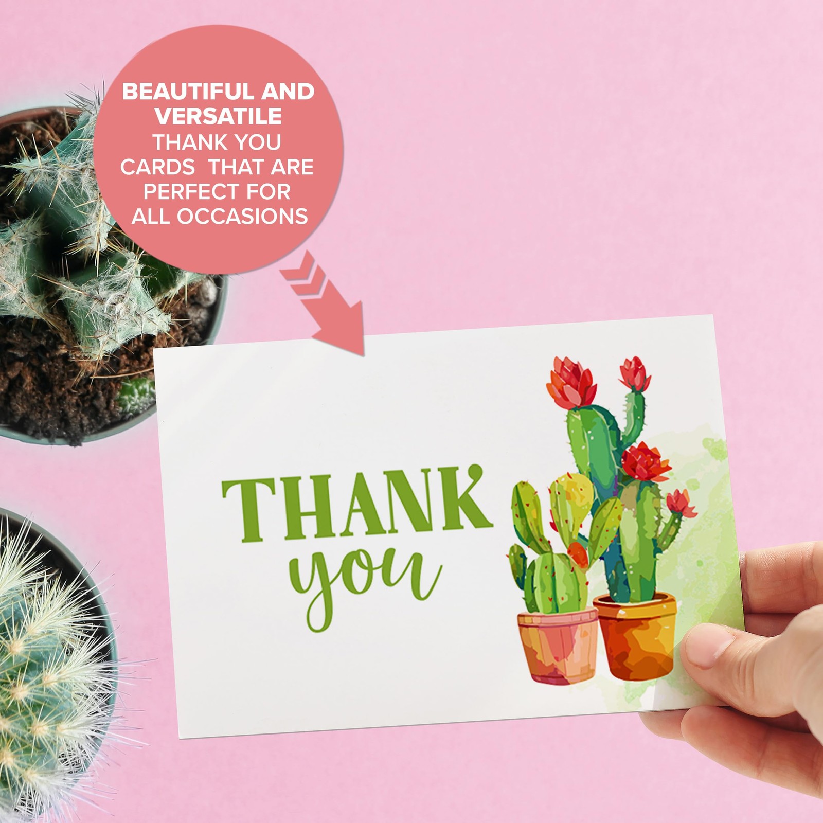 Decorably 24 Pack 6x4in Cactus Thank You Cards with 6×4 inches,