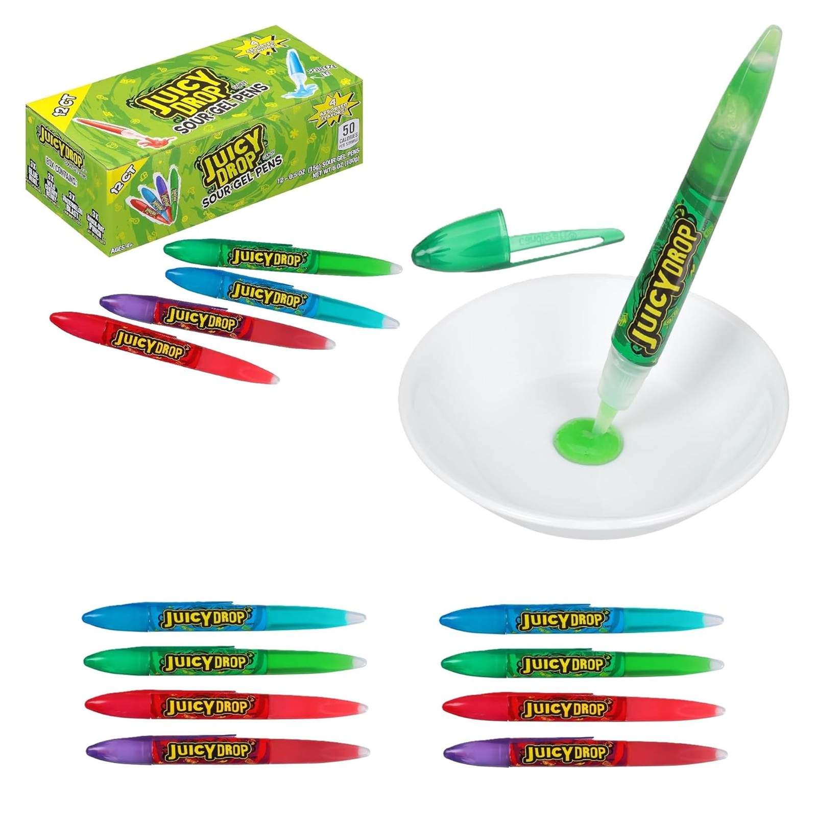 Juicy Drop Sour Candy Gel Pen, 12 Ct Pens 12 Count Box, Blue