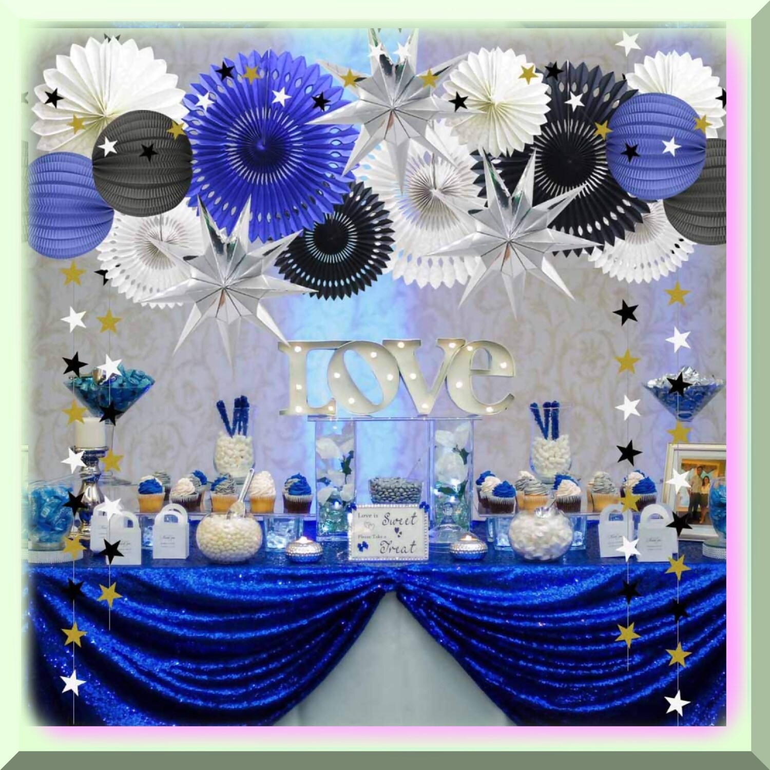 Navy Blue, White, and Black Hanging Party Decor Set