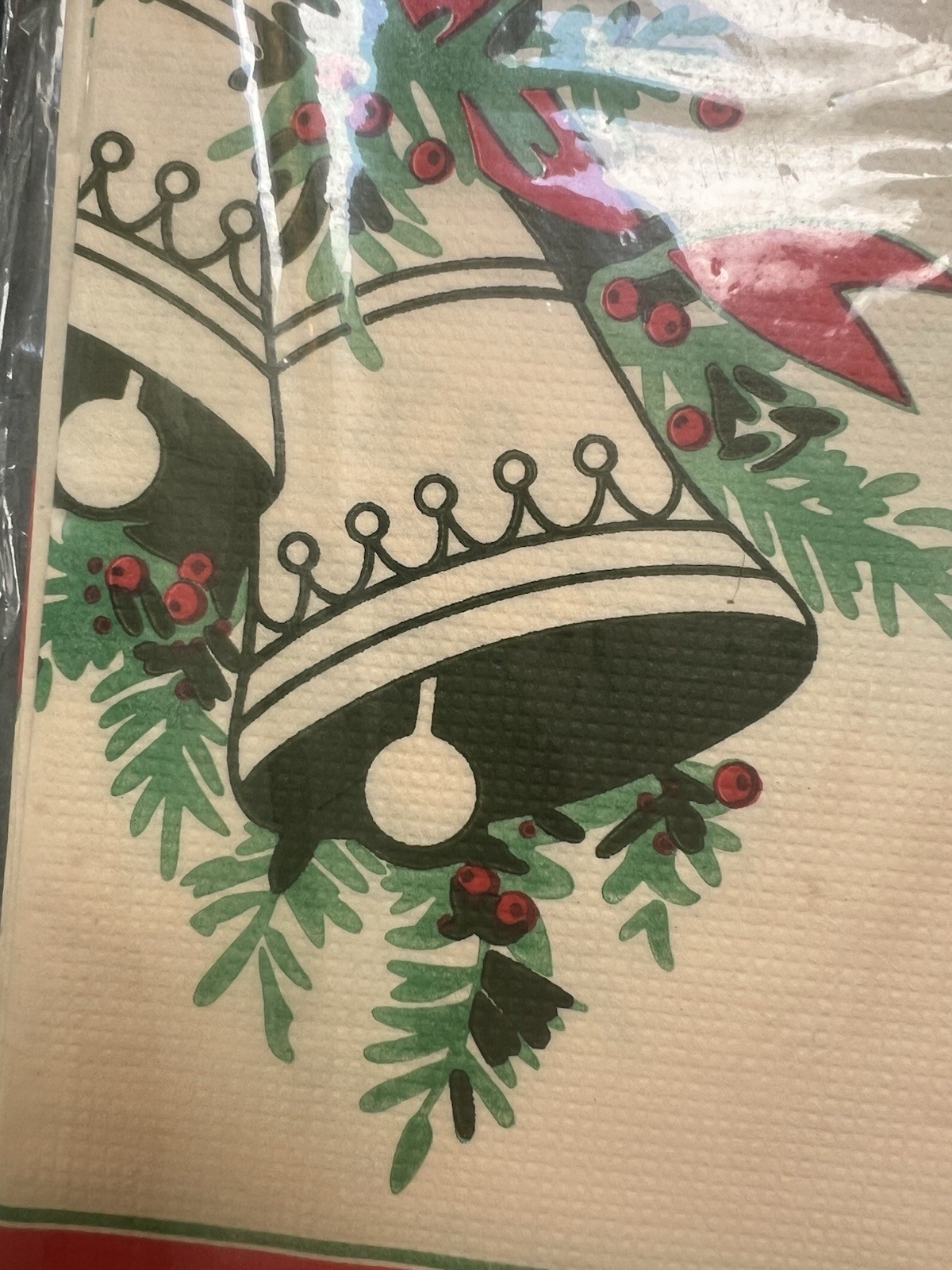 VTG 1970’s Reed Christmas Table Cover Bells Paper Tablecloth 52″ x 96 Party READ