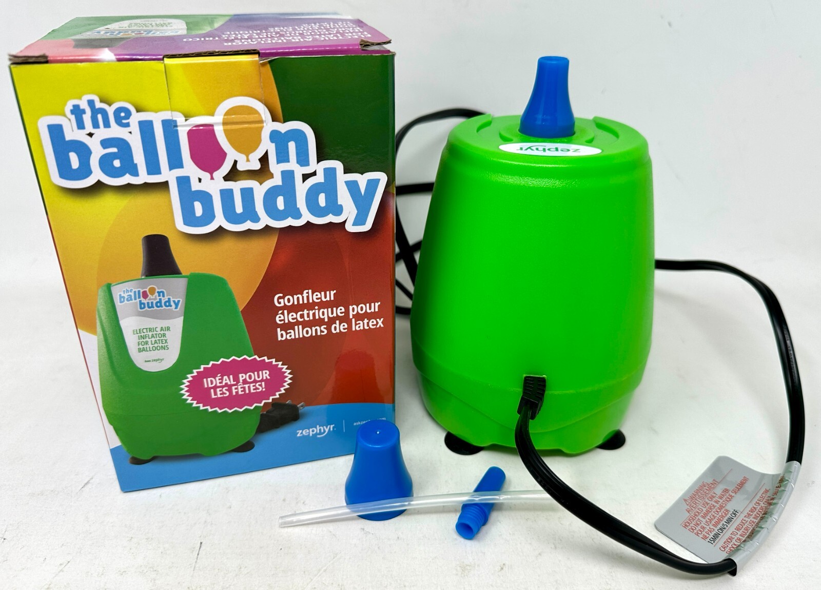 The Balloon Buddy Electric Air Inflator For Latex Balloons with Box and Adaptors