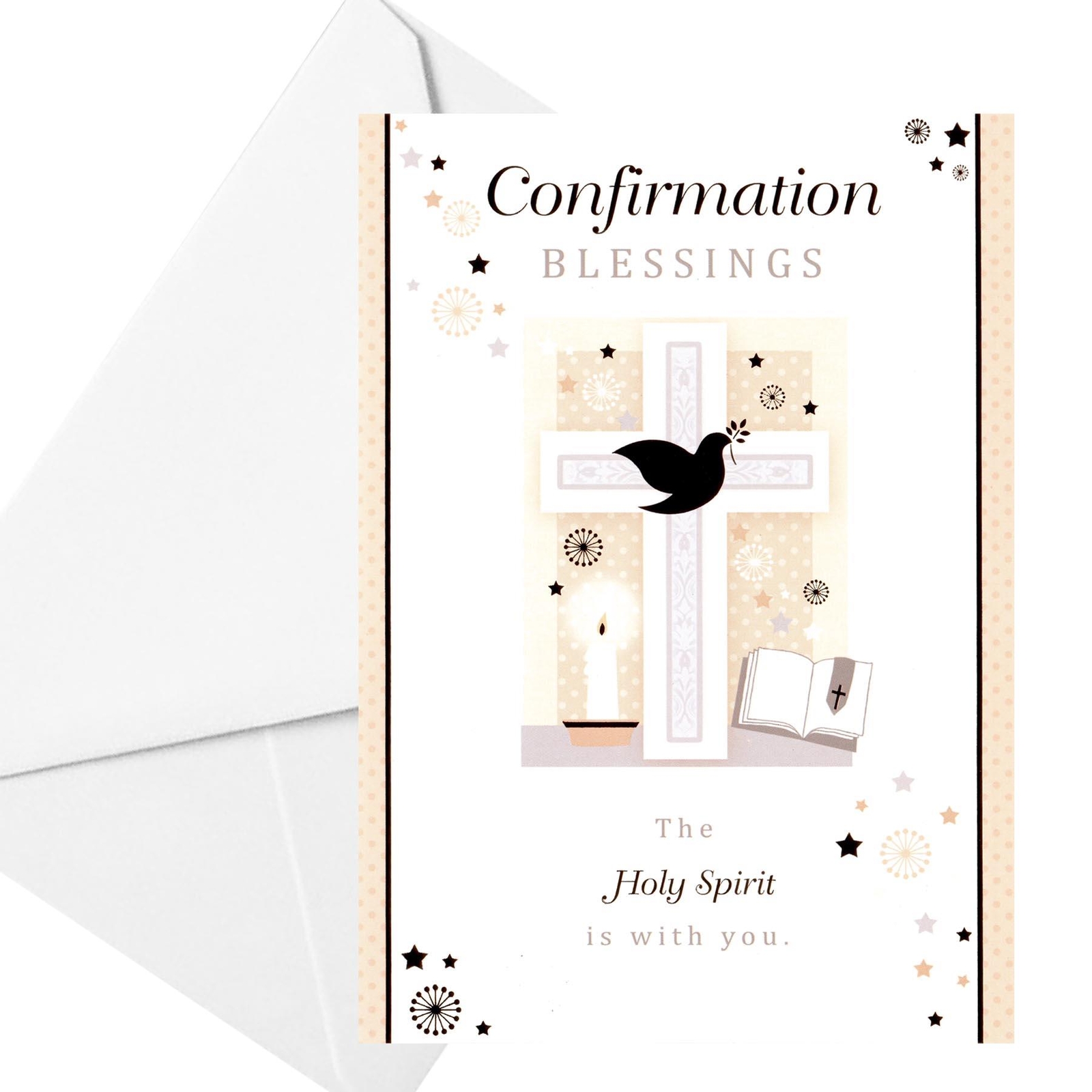 Confirmation Card with Foil Detail and White Envelope – Beige B