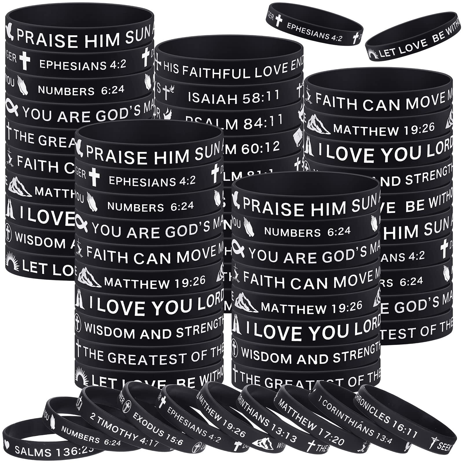 60 Pcs Religious Silicone Bracelets Christian Scripture Bracelets Bulk Rubber…