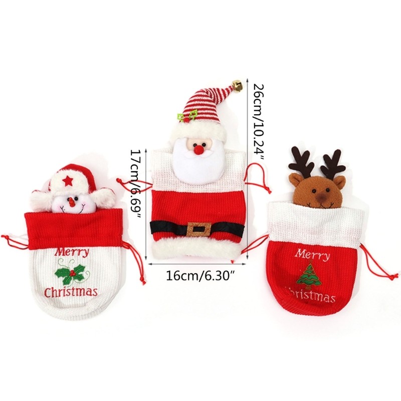 Christmas Candy Bag Knit Dolls Decorations Drawstring Cookie Box for Holiday