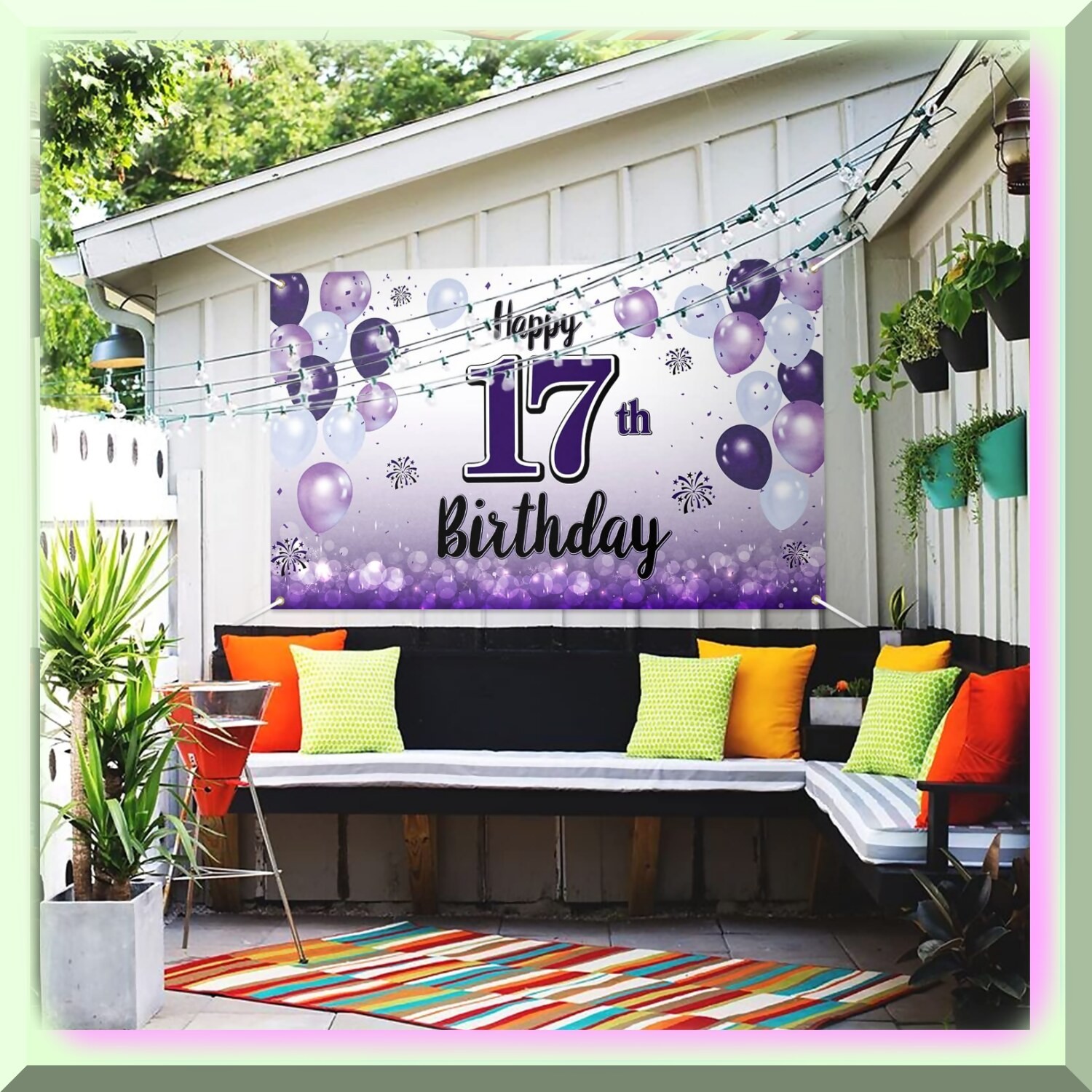 Purple 17th Birthday Banner and Photo Prop