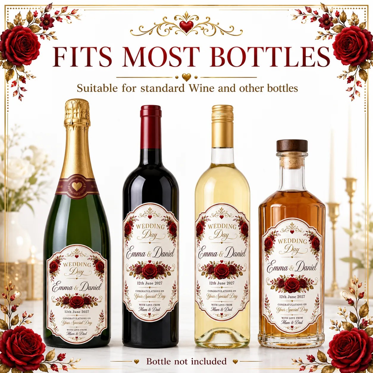 Personalised Wedding Day Bottle Label Sticker Custom Bride Groom Gift Wine