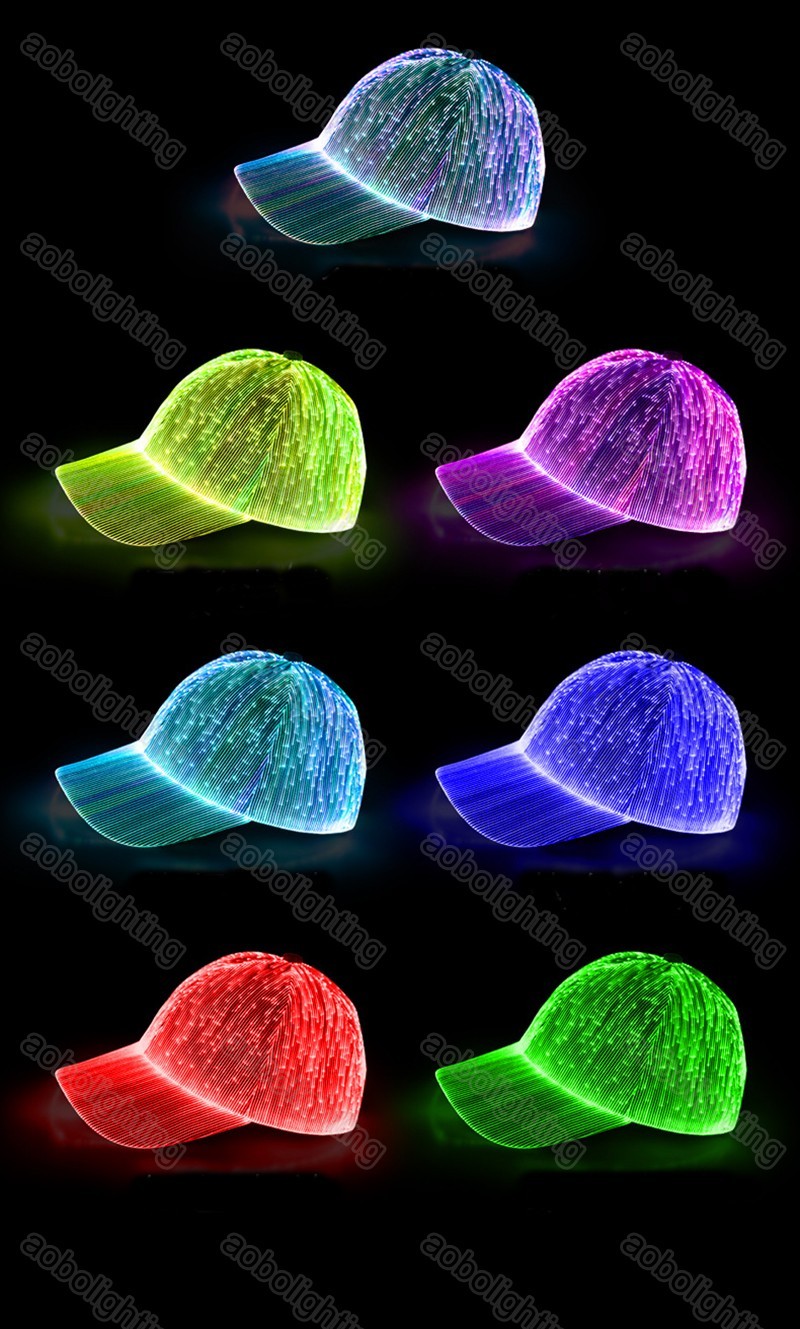 USB Rechargeable Silk Fiber Optic Light up Neon Glowing Hat 7 Colors Hip-Hop Cap