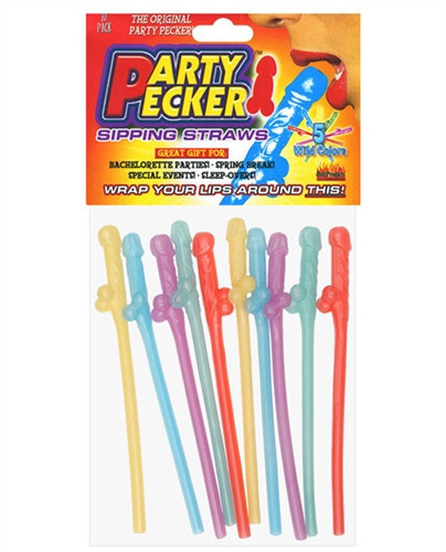 Pecker Sipping Straws – 10 Pack Assorted Colors – Bachelorette Bridal Hen Party