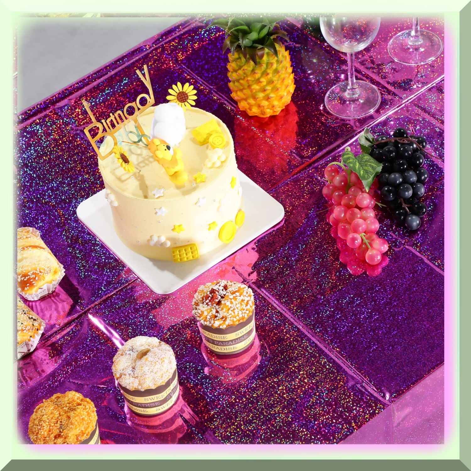 Iridescent Holographic Plastic Tablecloth Set 4 Pack