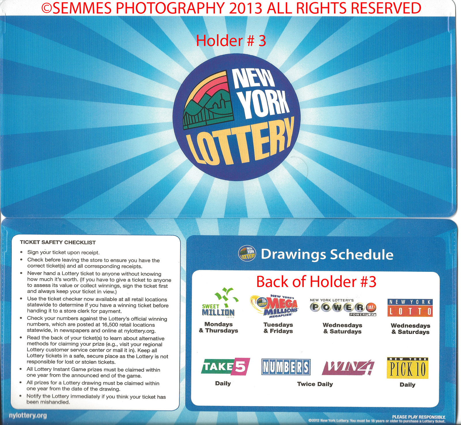 New York Lotto holder Play 3/4/Pick10/Take 5/lotto/PowerBall,Mega/Sweet Million,