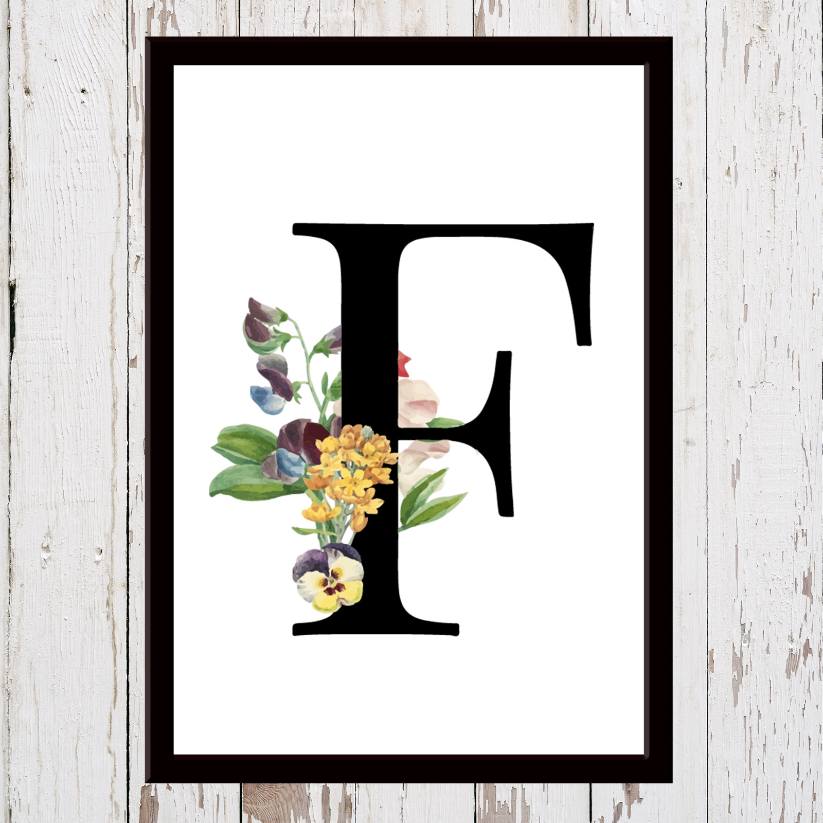 Personalised Birthday Gift Floral Letter Initial Wall Art Print A4 A5 Frame