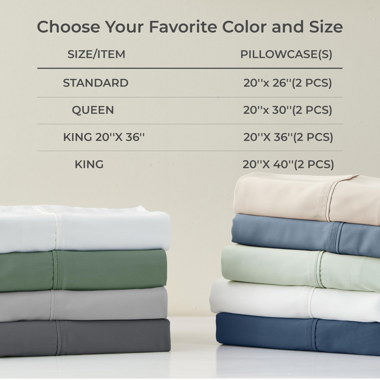 GOKOTTA Envelope Pillow Cases King Size 2 Pack, 100% Rayon Made fro… Fast Ship