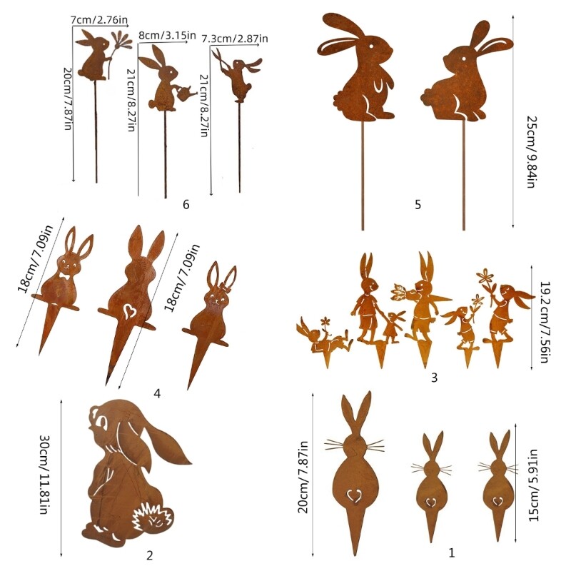 Rusty Stake Rabbit Shaped Statue for Spring Outdoor Sculpture Decoration