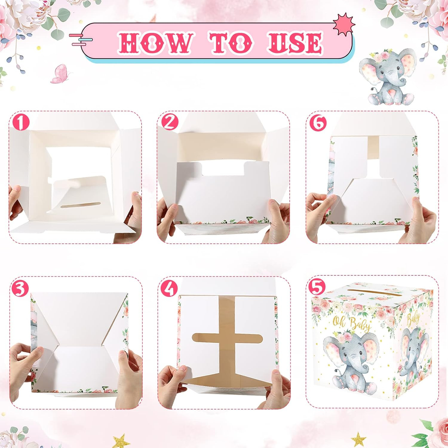 51 Pcs Elephant Diaper Raffle Card Box with Diaper Raffle Tickets Insert Card fo