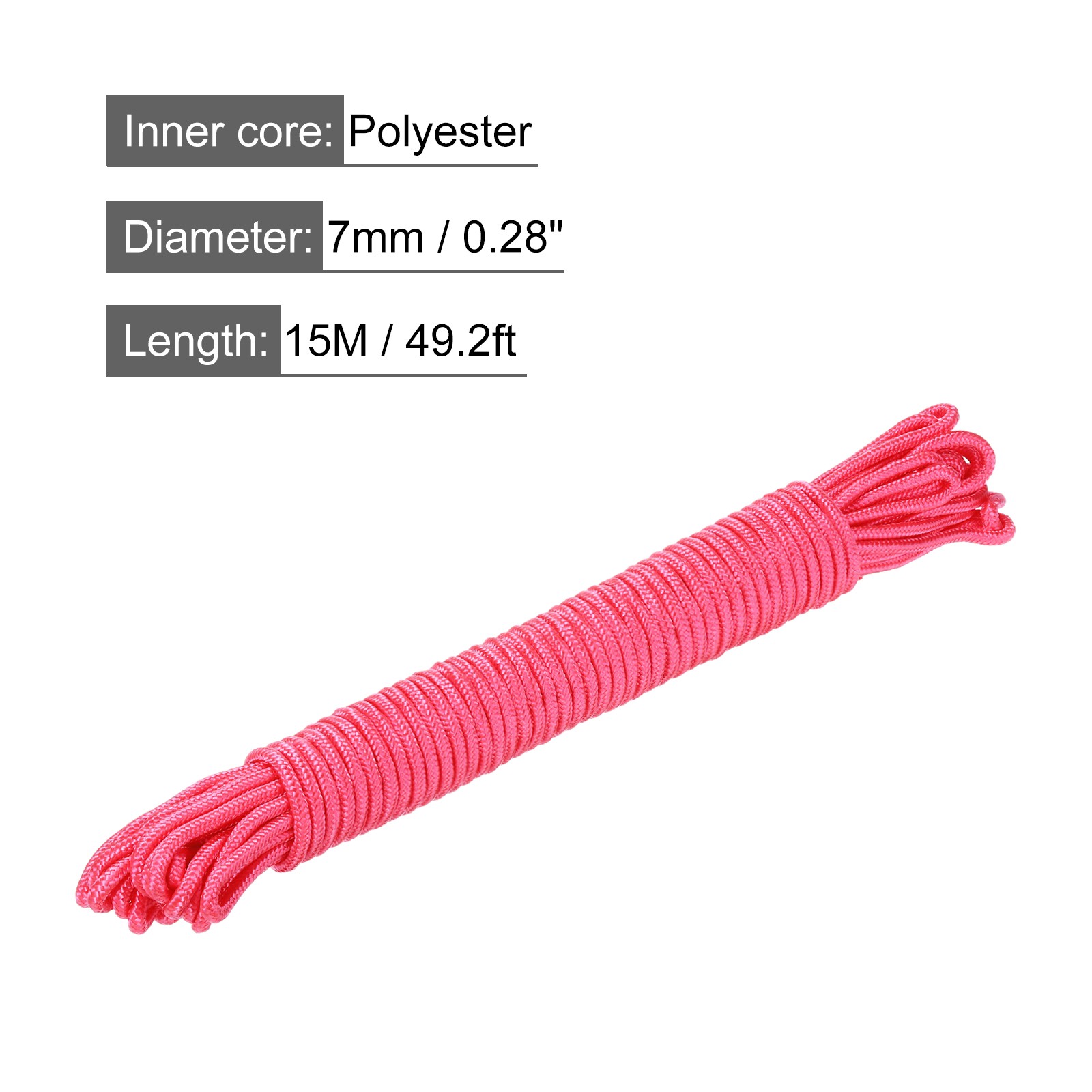 15M/49.2ft 7mm Pink Outdoor Braided Polypropylene Rope