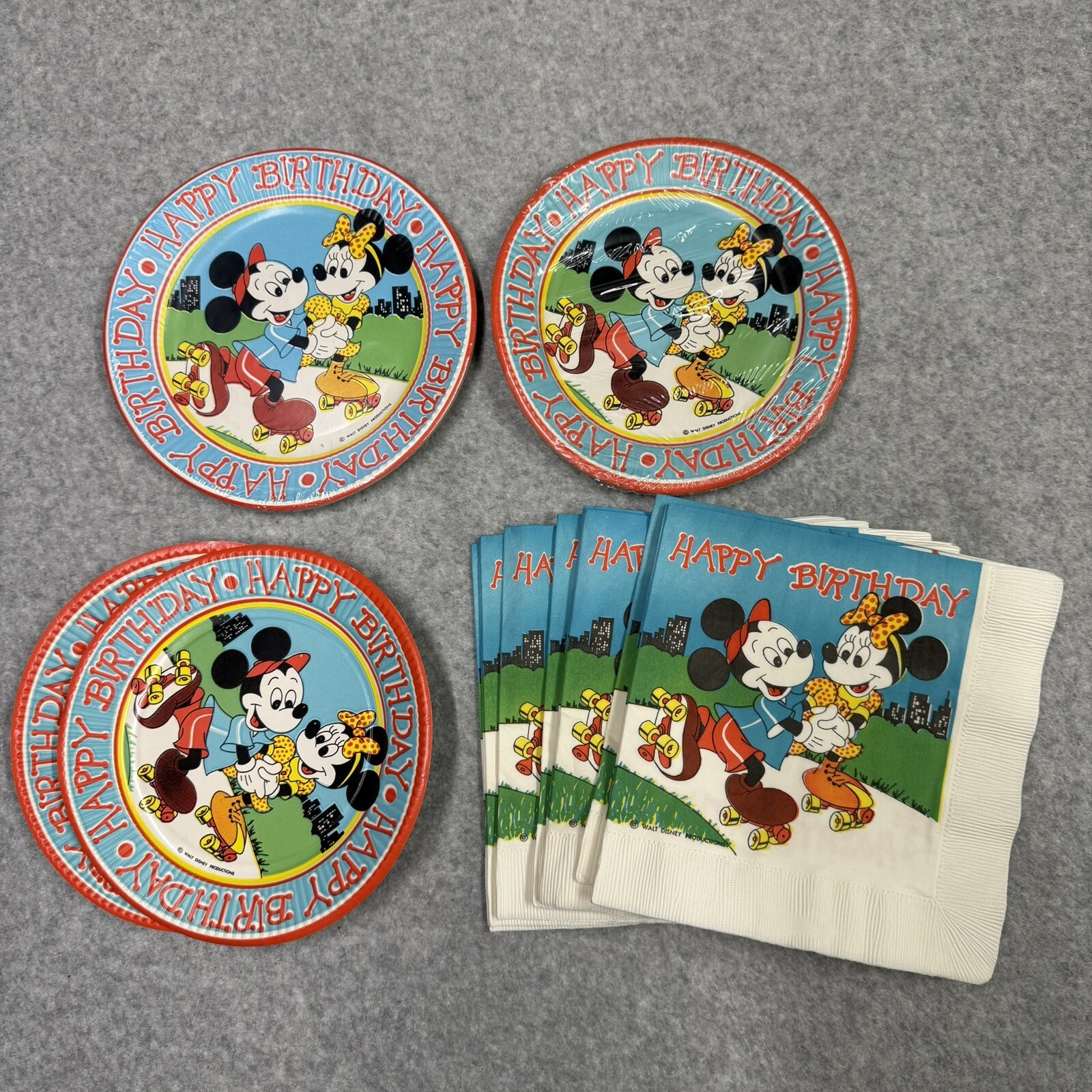 Vintage Mickey Minnie Mouse Party Plates & Napkin Lot Walt Disney Productions