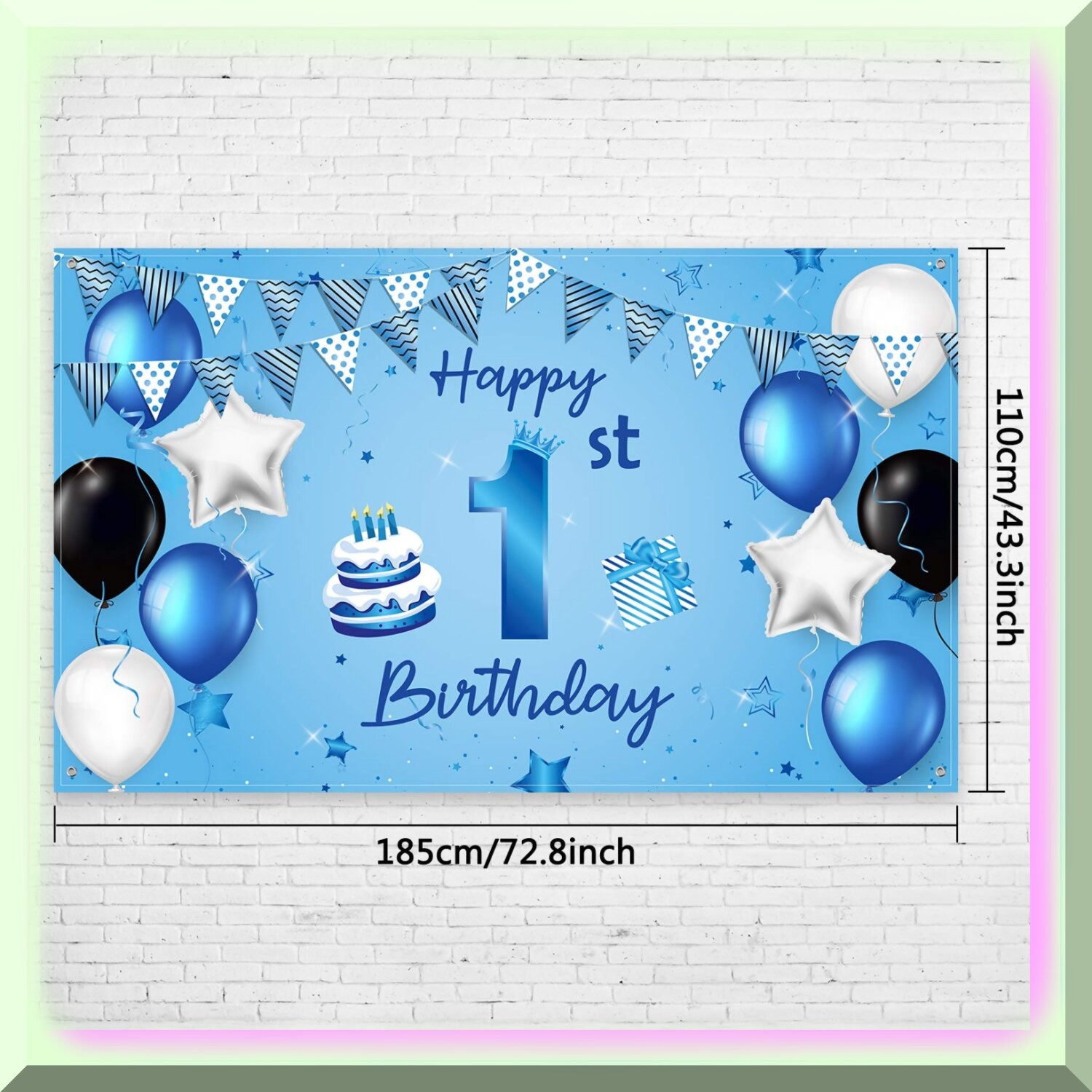 Blue First Birthday Fabric Backdrop with Birthday Decorations