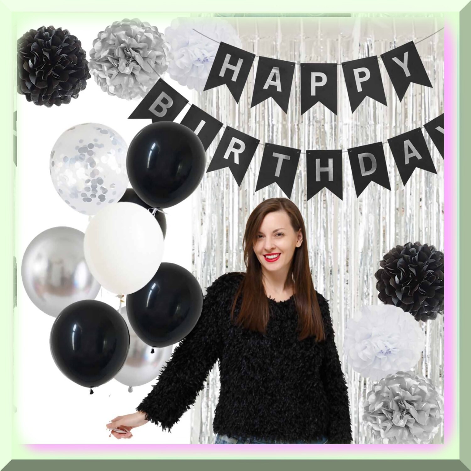 Black and Silver Birthday Party Decoration Set