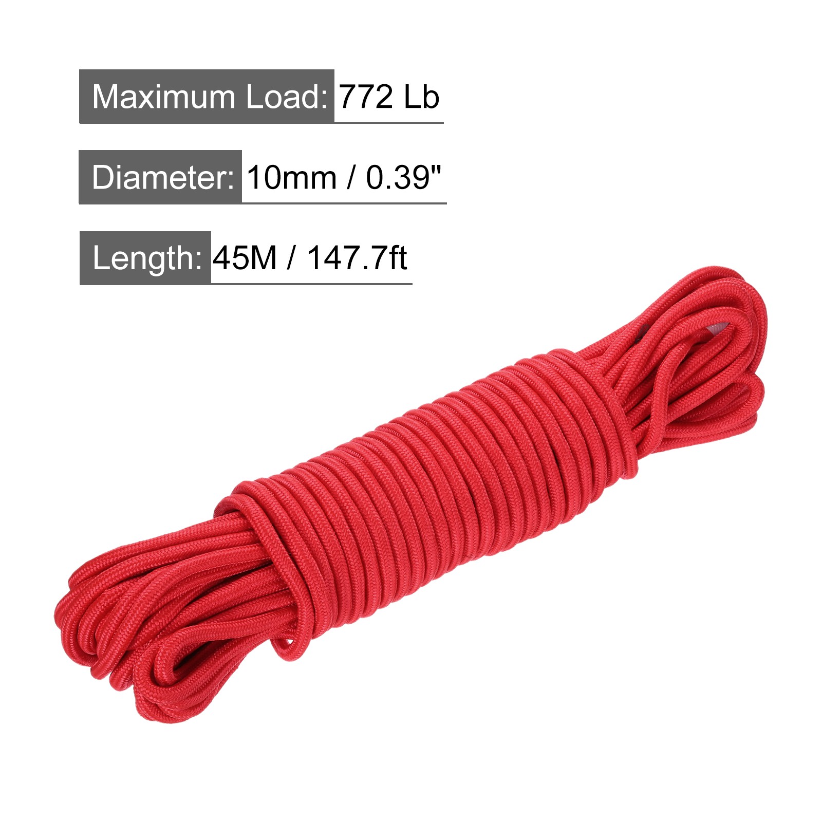 45M/147.7ft 3/8″ Red Indoor Outdoor Braided Polypropylene Rope