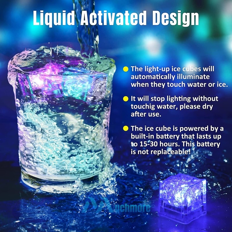 12~48pc Waterproof Light Up Led Ice Cubes for Party Drinks Dark Glowing Ice Cube
