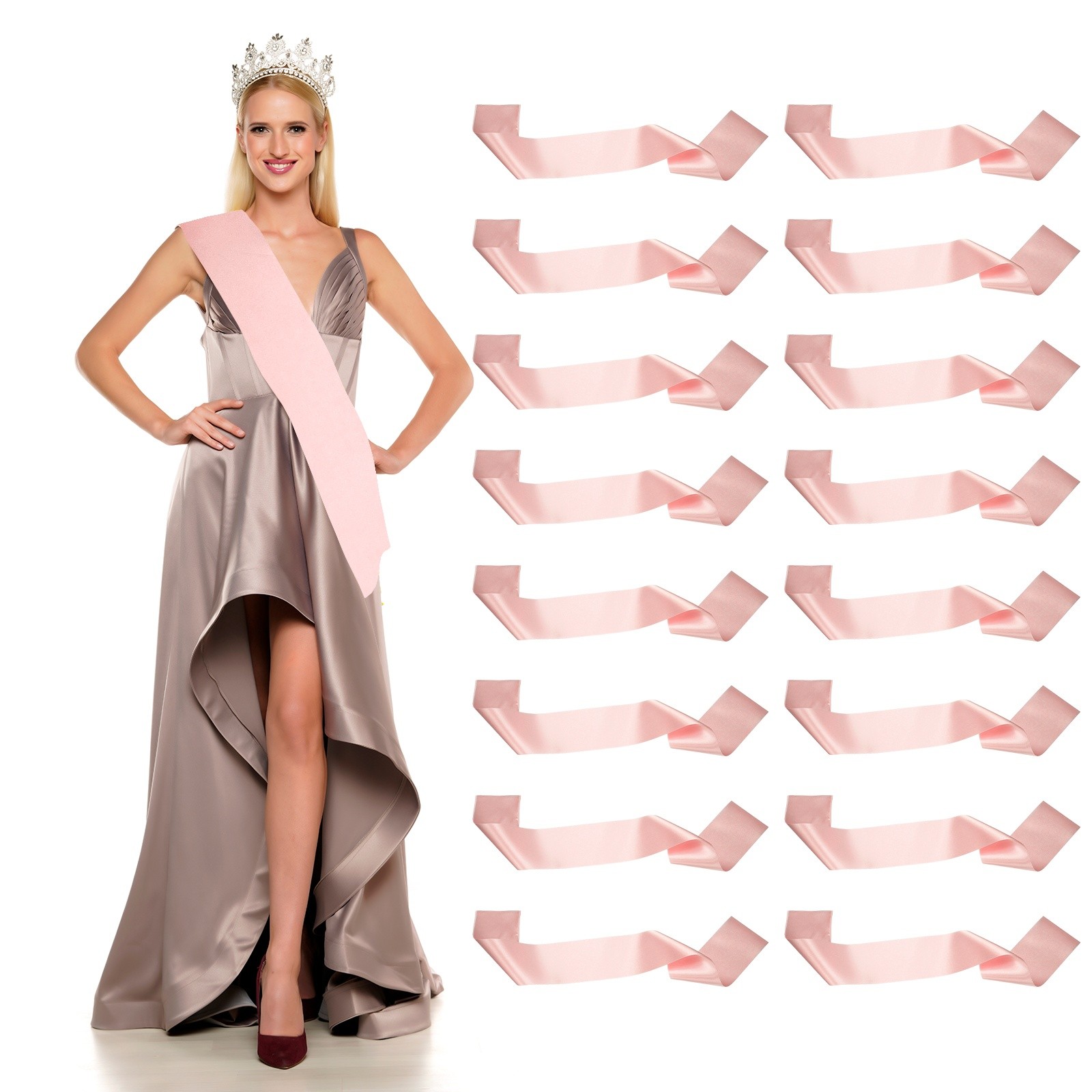 Satin Sash, Blank Sash Pageant Ribbon for Party Wedding 16 Pack & Rose Gold