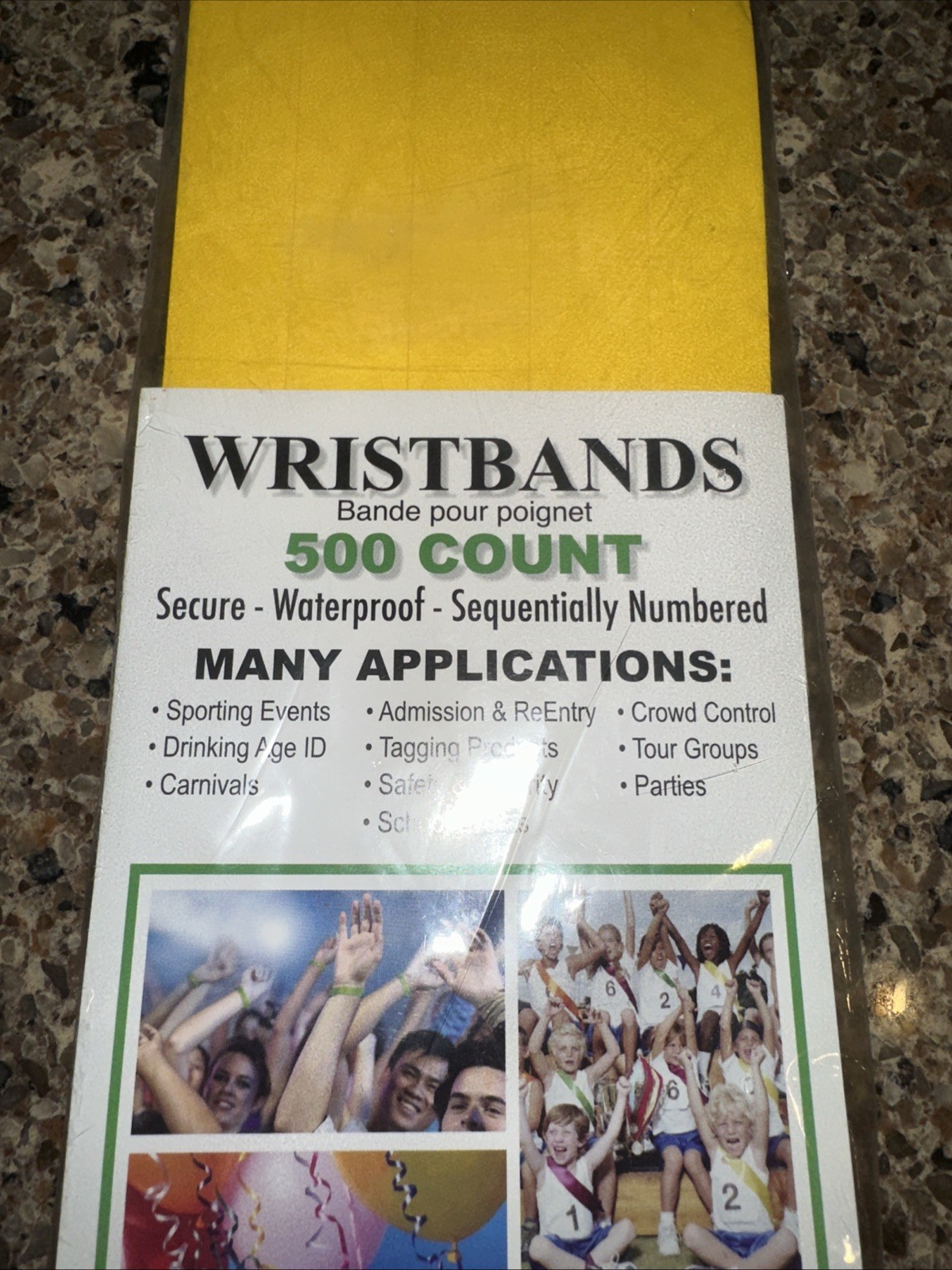 Yellow Event Wristbands 500 Count – Single Use Water Proof Sequentially Numbered