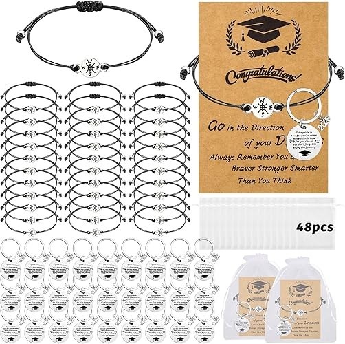 48 Pcs 2026 Graduation Gifts Bulk Set with Bracelets, Keychains and Quote Cards,