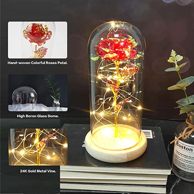Crystal Galaxy Enchanted LED Glass Forever Rose Valentine’s Day Home Dome Gifts