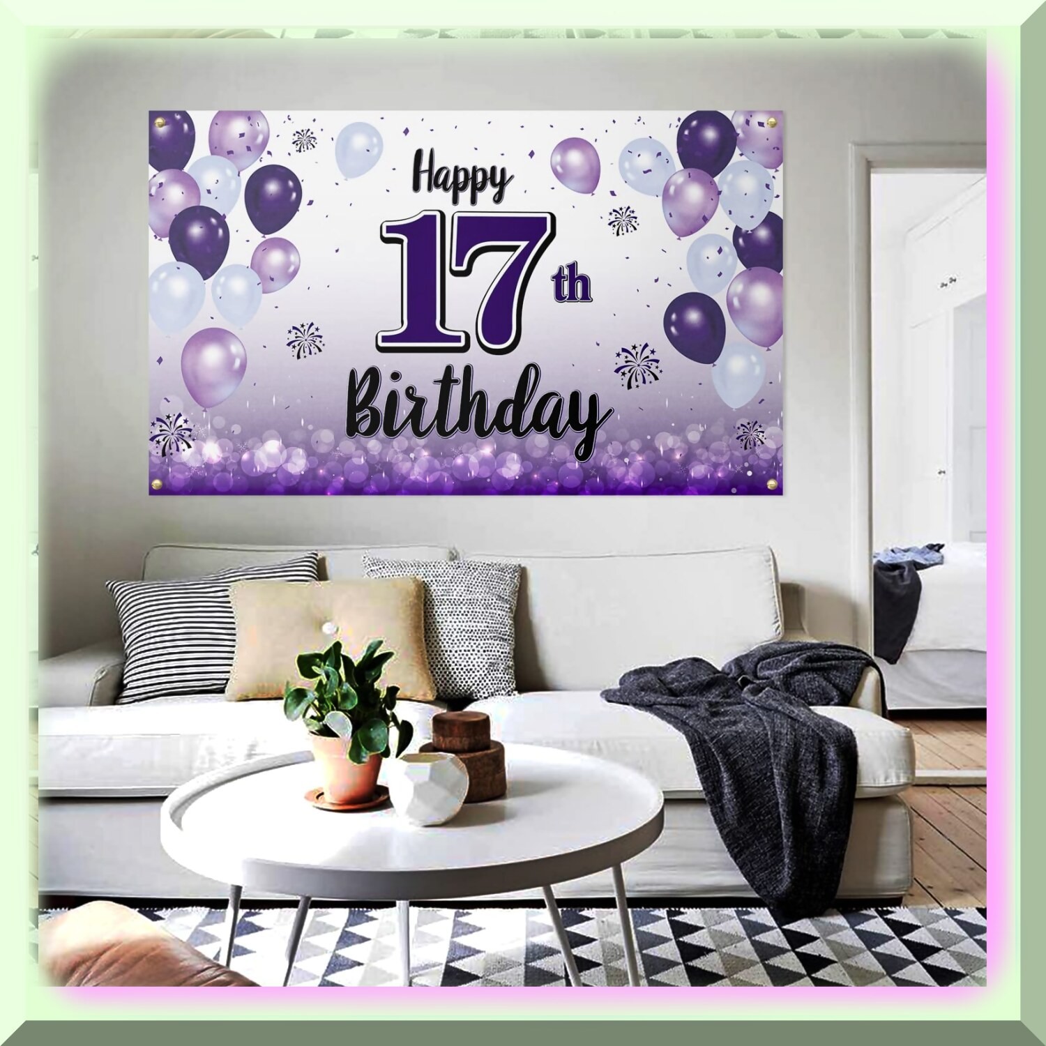 Purple 17th Birthday Banner and Photo Prop