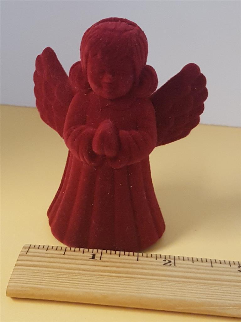 Vintage Red Felt Christmas Angel Hinged Box Trinket Jewelry Gift Praying 3 1/4″