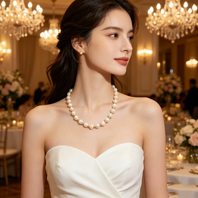 9-10mm White Natural Freshwater Pearl Necklace Bracelet Earring 18/7.5″ Gift
