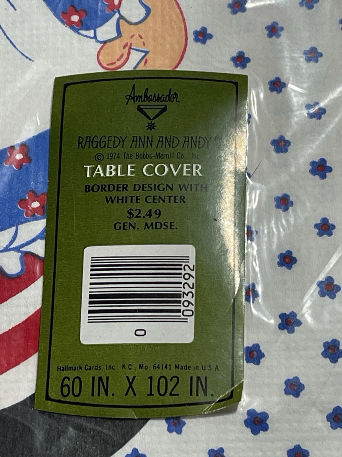 Hallmark Ambassador Raggedy Ann & Andy Vintage 1974 Paper Tablecloth 60″ X 102″