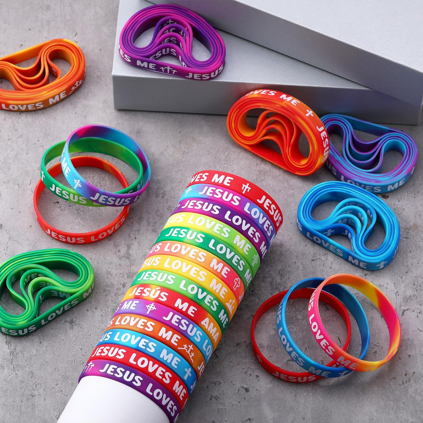 150 Pcs Jesus Loves Me Wristbands Bulk 10 Styles Rainbow Religious Silicone B…