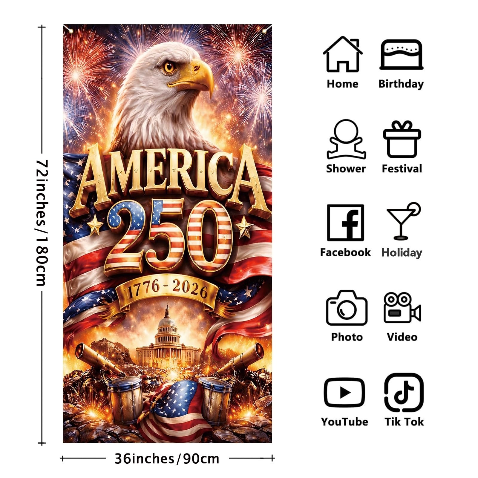 Jiudungs America 250th Anniversary Flag Door Cover – Patriotic Decorations
