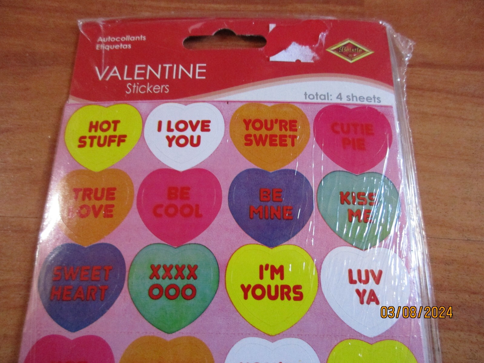 Vintage 1998 Beistle Heart Message Stickers 4 Sheets Stickers MIP