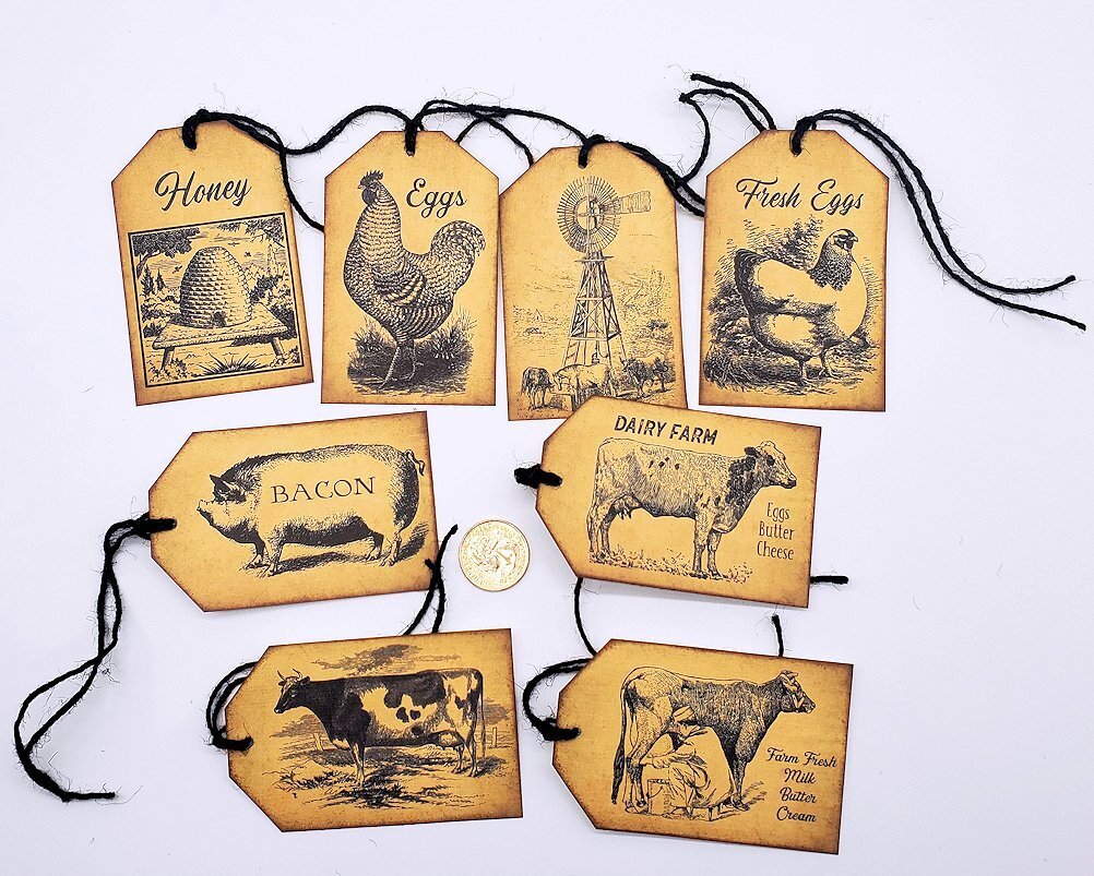 8-Farmhouse-Primitive-Junk Journal-Country-Farm-Linen Cardstock-Hang Tags