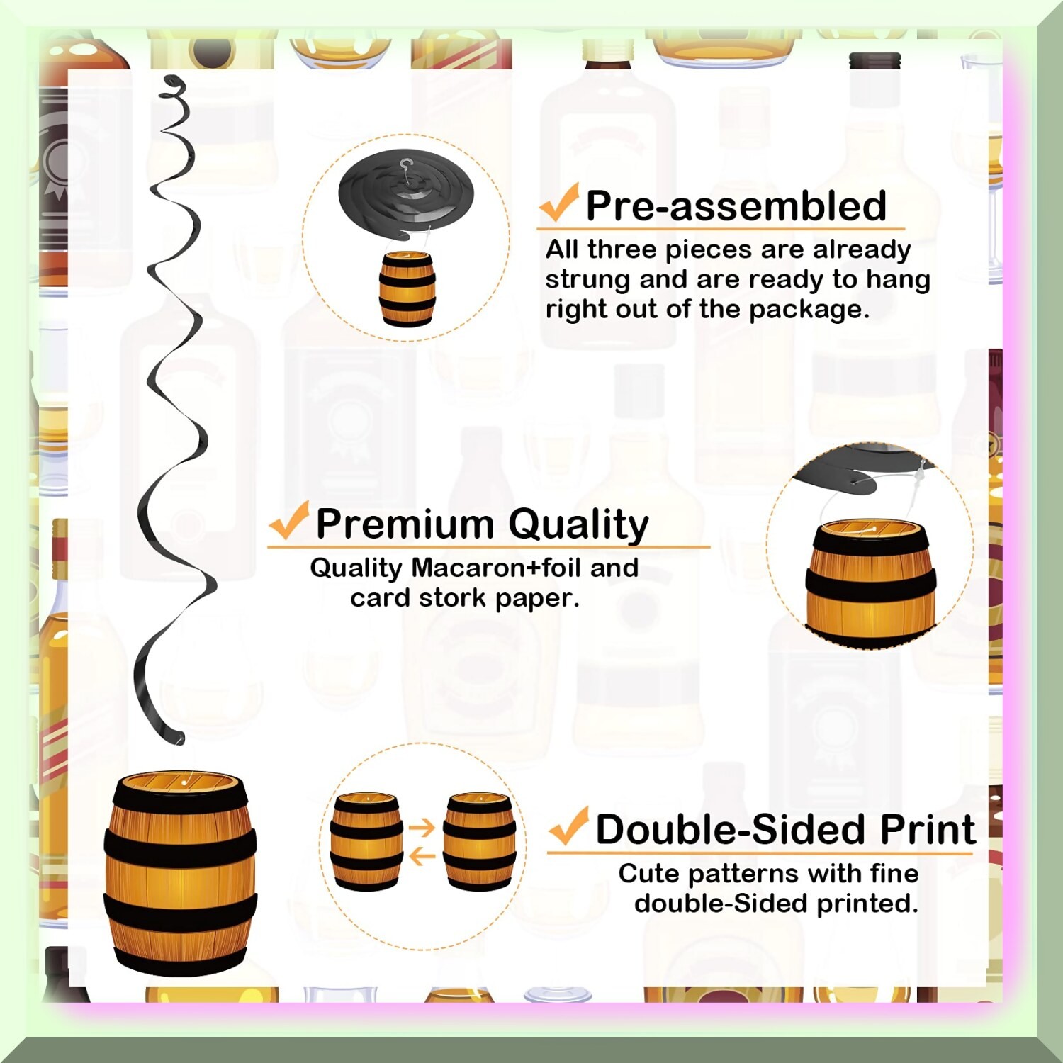 Whiskey Party Decorations Hanging Swirls 20 Pack