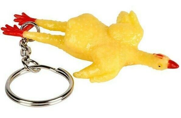 12 TOTAL 3″ Rubber Stretch Rubber Chicken Key Chain – Gag Gift Joke (1 dozen)