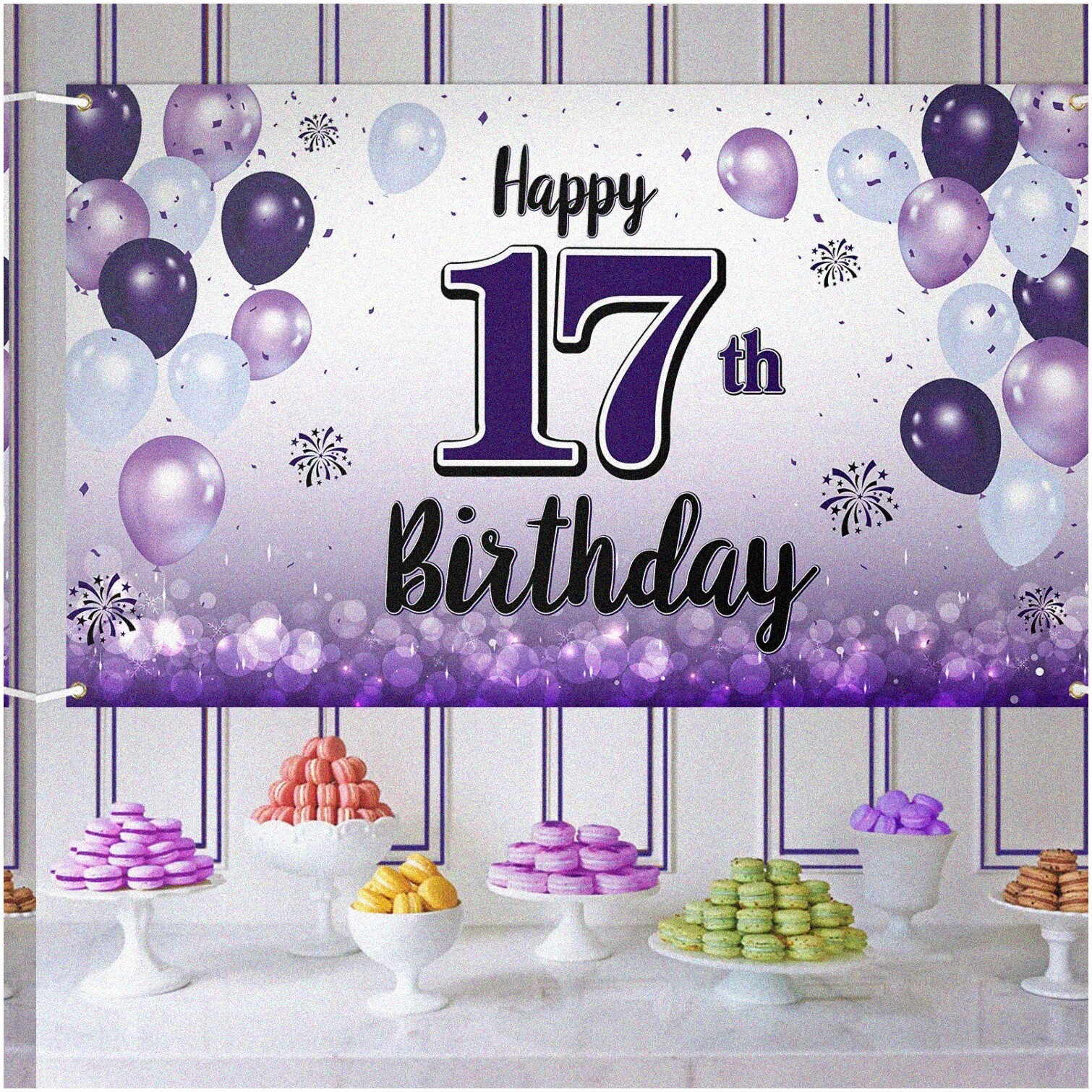 Purple 17th Birthday Banner and Photo Prop