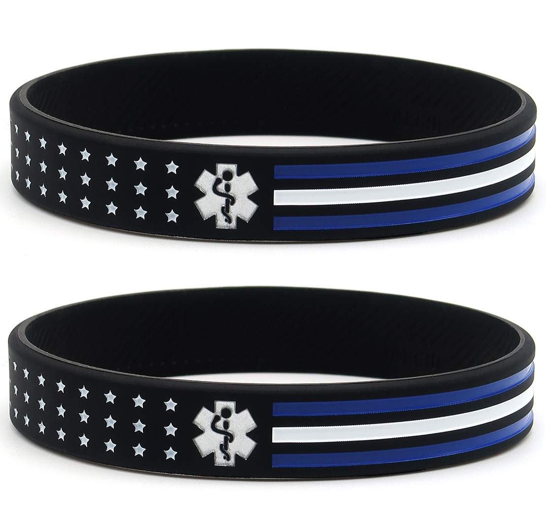 Inkstone (6-pack) Thin White Line American Flag Bracelets for 8 inches, white