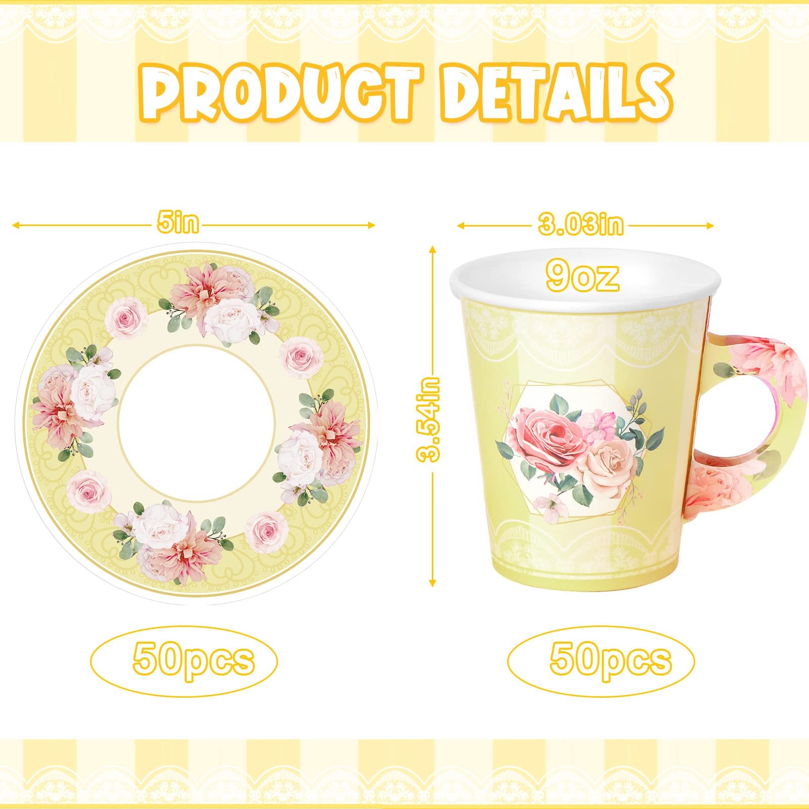 Zopeal 100 Pcs Disposable Tea Party as shown in pictures, Light Yellow