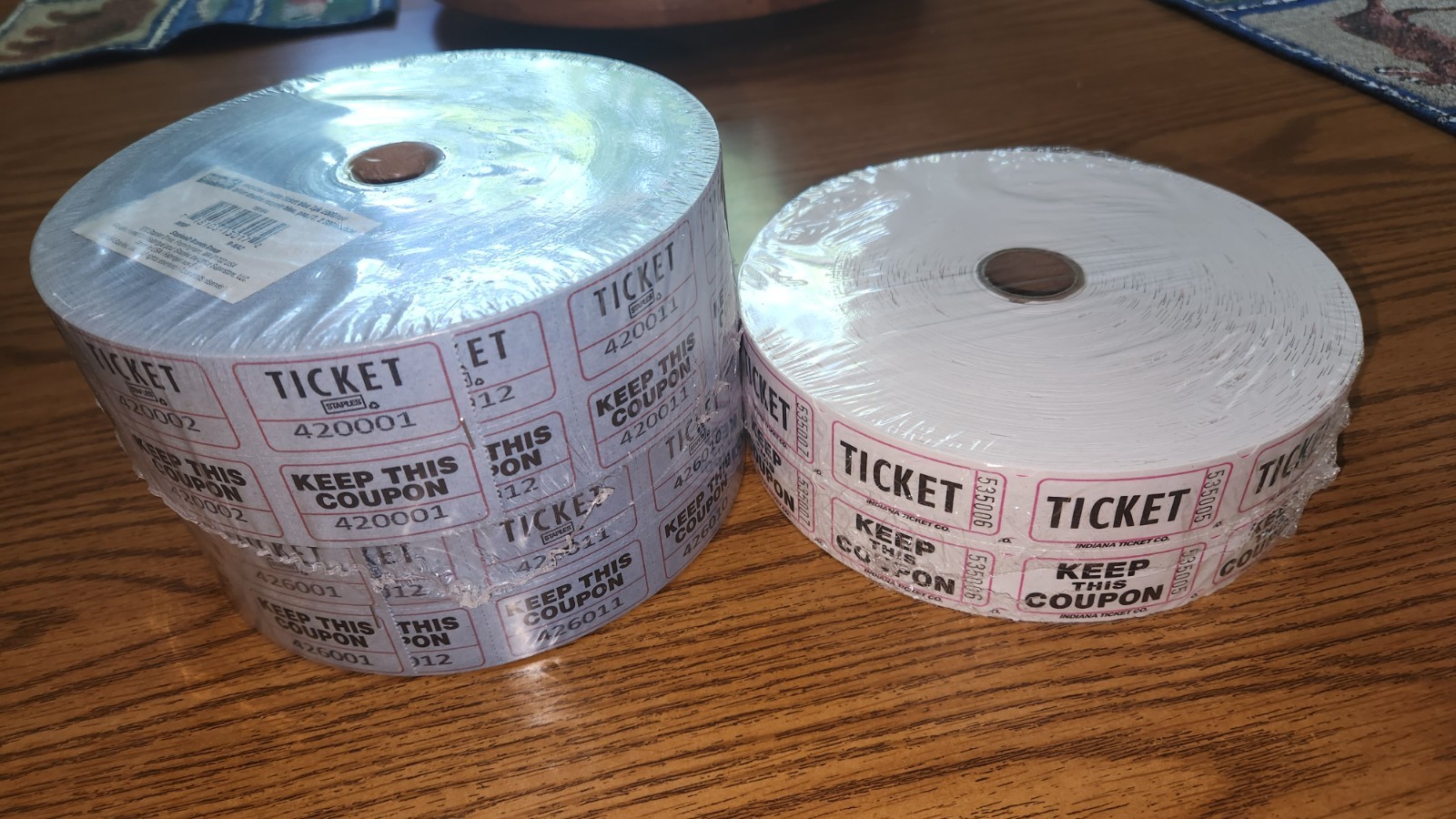 Raffle Tickets,(3 Rolls of 2000 Double Tickets) 6,000 Total 50/50 Raffle Tickets